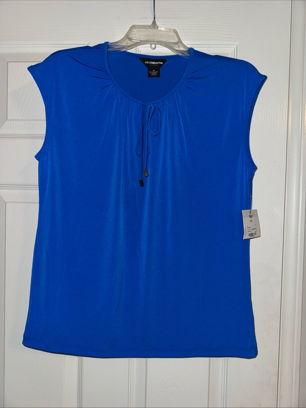 Liz Claiborne Royal Blue Cap Sleeve Tie-Front Blouse